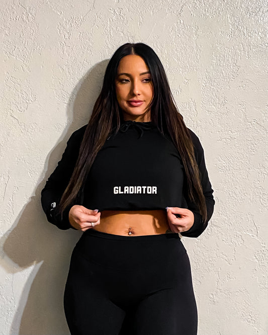 BLACK CROP TOP HOODIES